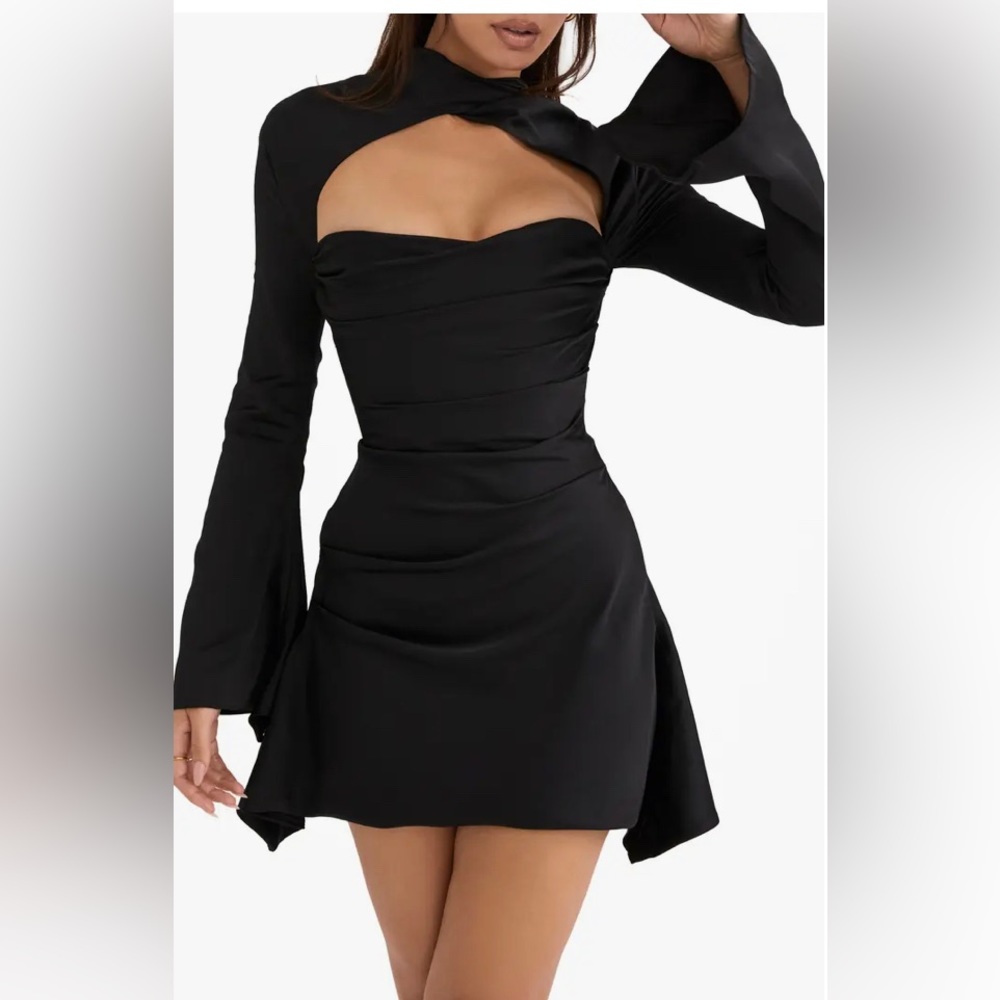 House of CB Black Toira Satin Corset Minidress